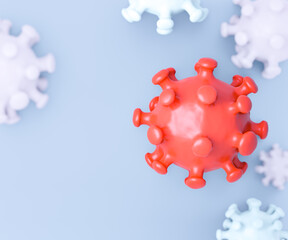 3d red clay virus model with white virus on light background. 3d illustration rendering.