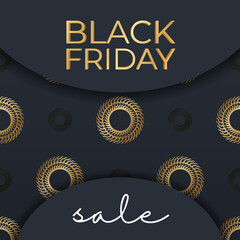 Navy Blue Black Friday Sale Promotional Promotion Template Gold Round Gold Pattern