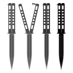 Balisong knife. A set of vector folding knives.