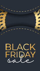 Holiday Banner Template For Black Friday In Dark Blue With Vintage Gold Ornament