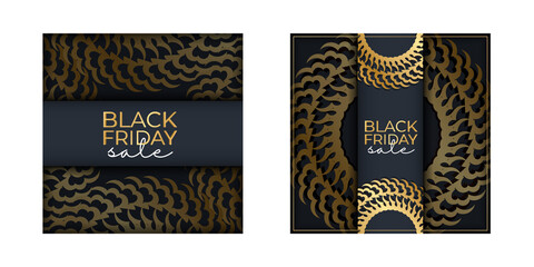 Celebration Poster Template For Black Friday In Dark Blue With Round Gold Ornament