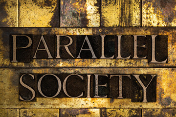 Parallel Society text on textured grunge copper and vintage gold background