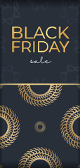 Dark blue black friday poster with greek gold pattern