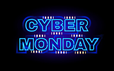 Fototapeta na wymiar Cyber Monday shining banner with neon light.