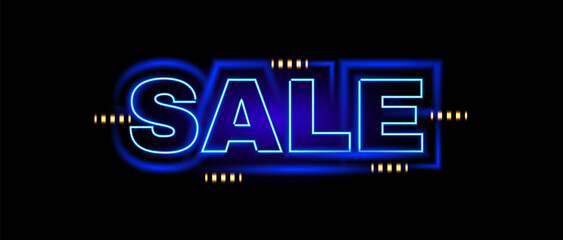 Sale banner design. Shining label with neon light