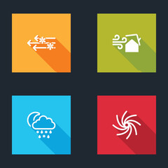 Set Wind and snow, Tornado swirl, Cloud with rain, moon and icon. Vector