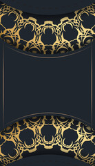 Template Postcard in black color with Greek gold pattern prepared for printing.