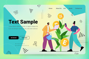 people watering profitable money tree and using cryptocurrency mining applications virtual money transfer © mast3r