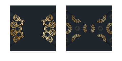 Fototapeta premium Postcard template in black color with Indian gold pattern for your congratulations.