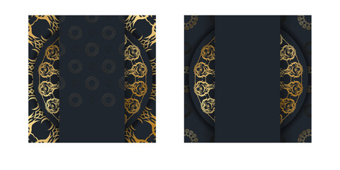 Postcard template in black color with Indian gold pattern for your design.