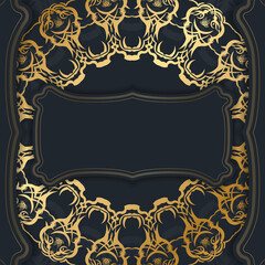 Postcard template in black with Indian gold ornaments for your brand.