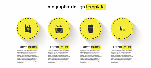 Set Dead bird, plastic, Open book, Paper glass water and Problem pollution of the ocean. Business infographic template. Vector