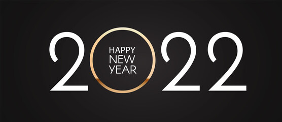 Fototapeta Happy new 2022 year Elegant gold text with light. Minimal text template. obraz