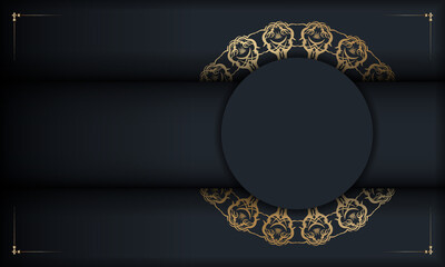 Brochure template in black with vintage gold ornaments prepared for typography.