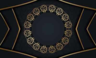 Brochure template black color with mandala gold ornament for your congratulations.