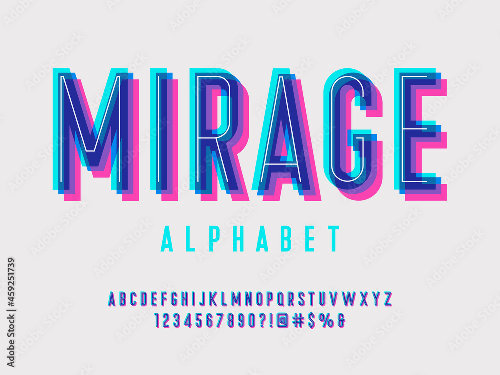 Fototapete overprint colors alphabet design with uppercase, numbers and symbols