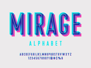 Overprint colors alphabet design with uppercase, numbers and symbols