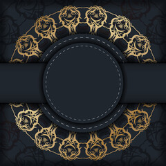 Template Postcard in black with abstract gold ornament prepared for typography.