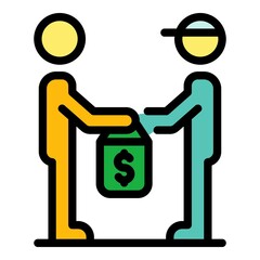 Courier take money broker icon. Outline courier take money broker vector icon color flat isolated