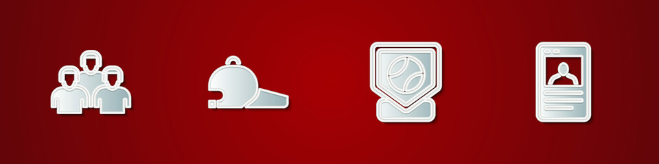 Set Team of baseball players, Baseball cap, and card icon. Vector