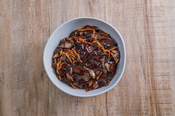 Fototapeta na wymiar Korean style noodles in black bean sauce, 'Jjajang myeon'