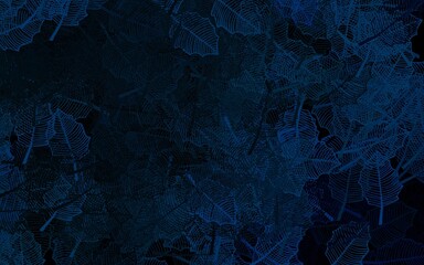 Dark BLUE vector doodle template with leaves.