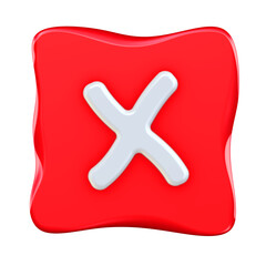 Fototapeta premium Symbol of rejection. One white cross symbol of rejection in red checkbox isolated on white background. Checkmark button, mobile app icon. 3D illustration