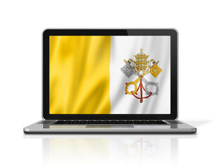 Vatican City flag on laptop screen isolated on white. 3D illustration