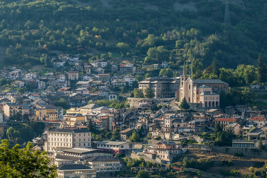 Beautiful aerial view of the historic center of Chatillon, Valle d'Aosta, Italy