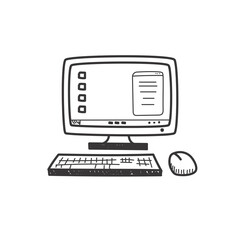 Computer icon in doodle style isolated on white background