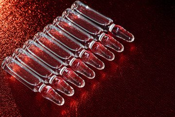 Glass medical ampoules for injection.  Ampoules with vaccine, medicine, collagen, vitamins