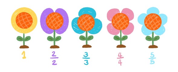 set of colorful flowers fraction