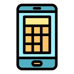 Calculator on phone icon. Outline calculator on phone vector icon color flat isolated