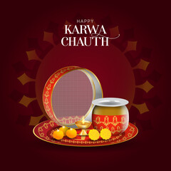  Karwa Chauth pooja thali vector