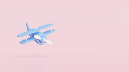 Toy model plane, airplane on pastel pink color background. 3d illustration