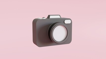 camera isolated on pink background.  with copy space. 3d render illustration