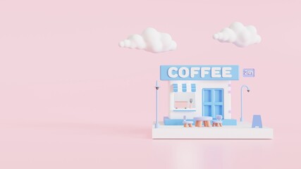 3D minimal coffee shop. 3d render illustration