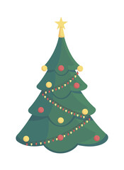 Christmas tree semi flat color vector object. Winter holiday. Full realistic item on white. New Year party decoration isolated modern cartoon style illustration for graphic design and animation