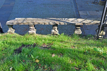 Ancient Eroded & Broken Stone Balustrade   beside Grassy Field
