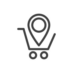 Logotipo con silueta de carrito de la compra con puntero de posición con lineas en color gris © teracreonte