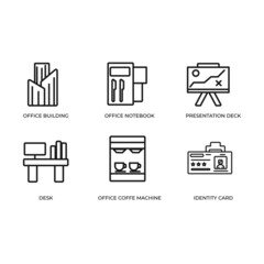 Office Line Icon Set Vector Template. Simple Black Line Icons