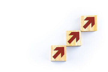 process of successfully growing a business idea. Wooden blocks stacked in steps on a white background. with copy space