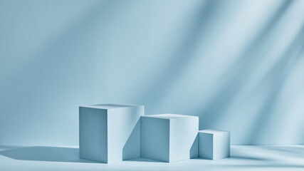 Background for product presentation with shadows and light. Empty podiums. Mockup.