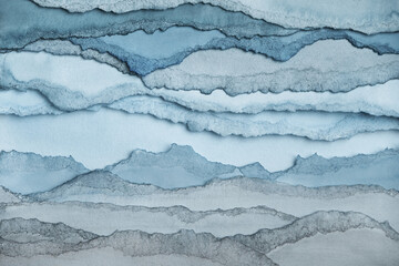 Winter landscape. Abstract texture background. Layers of watercolor painted paper. Torn edges. © TanyaJoy