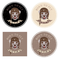 Vintage Styled of Cheetah wearing pilot helmet with glasses