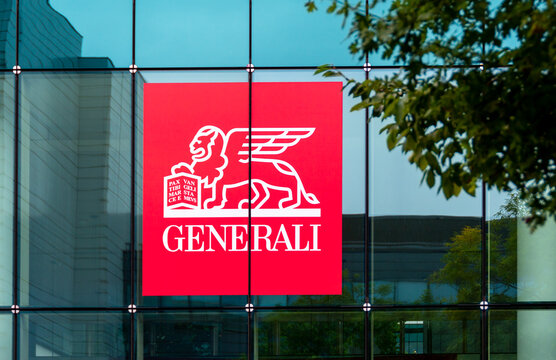 Saint-Denis, France- 26 septembre 2021: Logo sur l'immeuble de Generali France, compagnie d'assurances fran&ccedil;aise filiale du groupe italien Generali