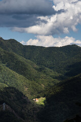 Mountain landscape with a remote rural house, Catalonia, Spain