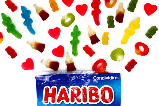 Italy &ndash; September 26, 2021: Haribo Candies package on white background. Haribo is a German Confectionery Company