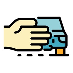 Hand road hitchhiking icon. Outline hand road hitchhiking vector icon color flat isolated