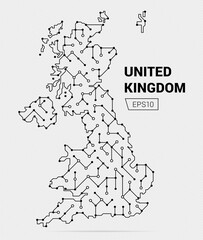 Abstract futuristic map of United Kingdom. Electric circuit of the country. Vector illustration.	